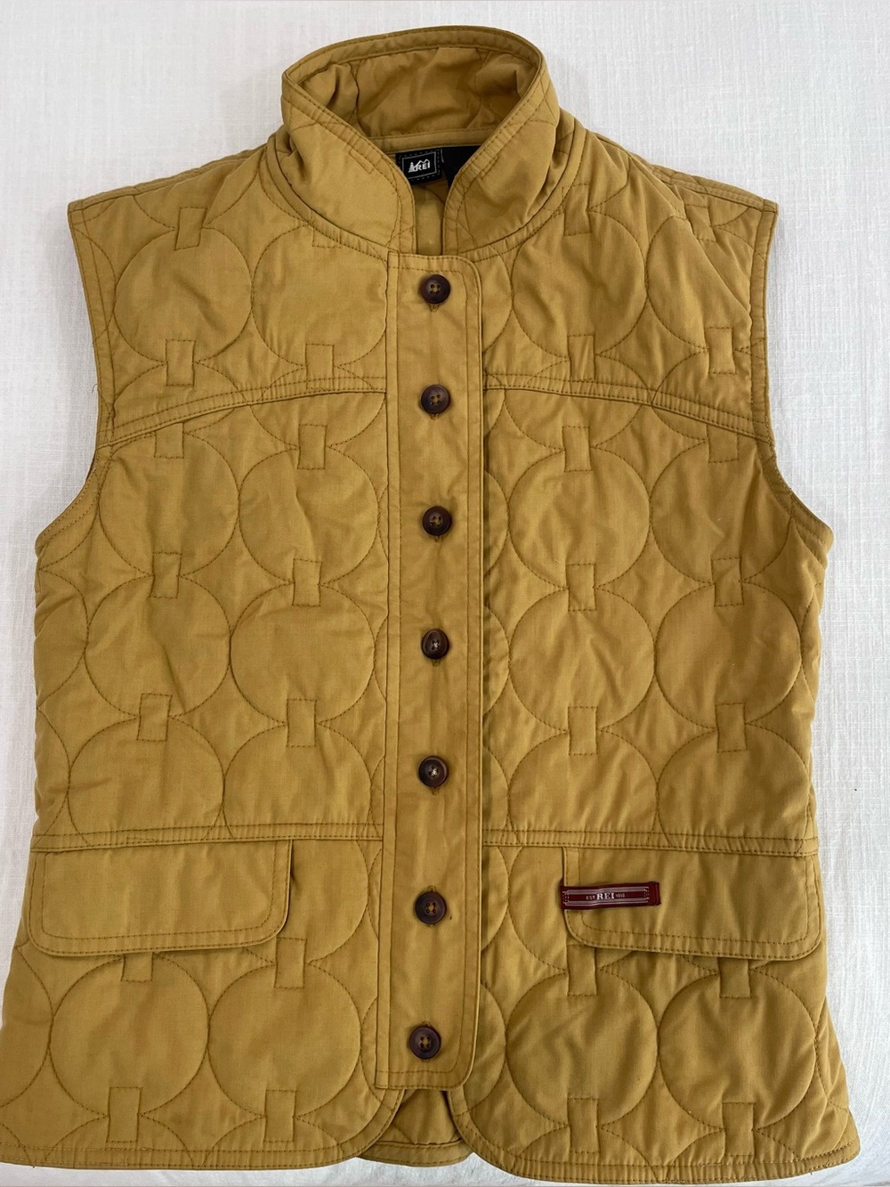 REI Quilted Mustard Utility Vest Heritage Outdoor Gorpcore